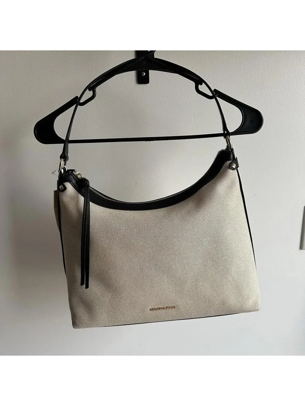 NEW $358 Michael Kors Maeve Large Hobo Bag Cream Beige Black Canavas Leather